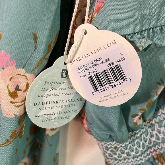 Spartina 449 Blue and Pink Ruffled Sleeve Blouse - Picture 4 of 8